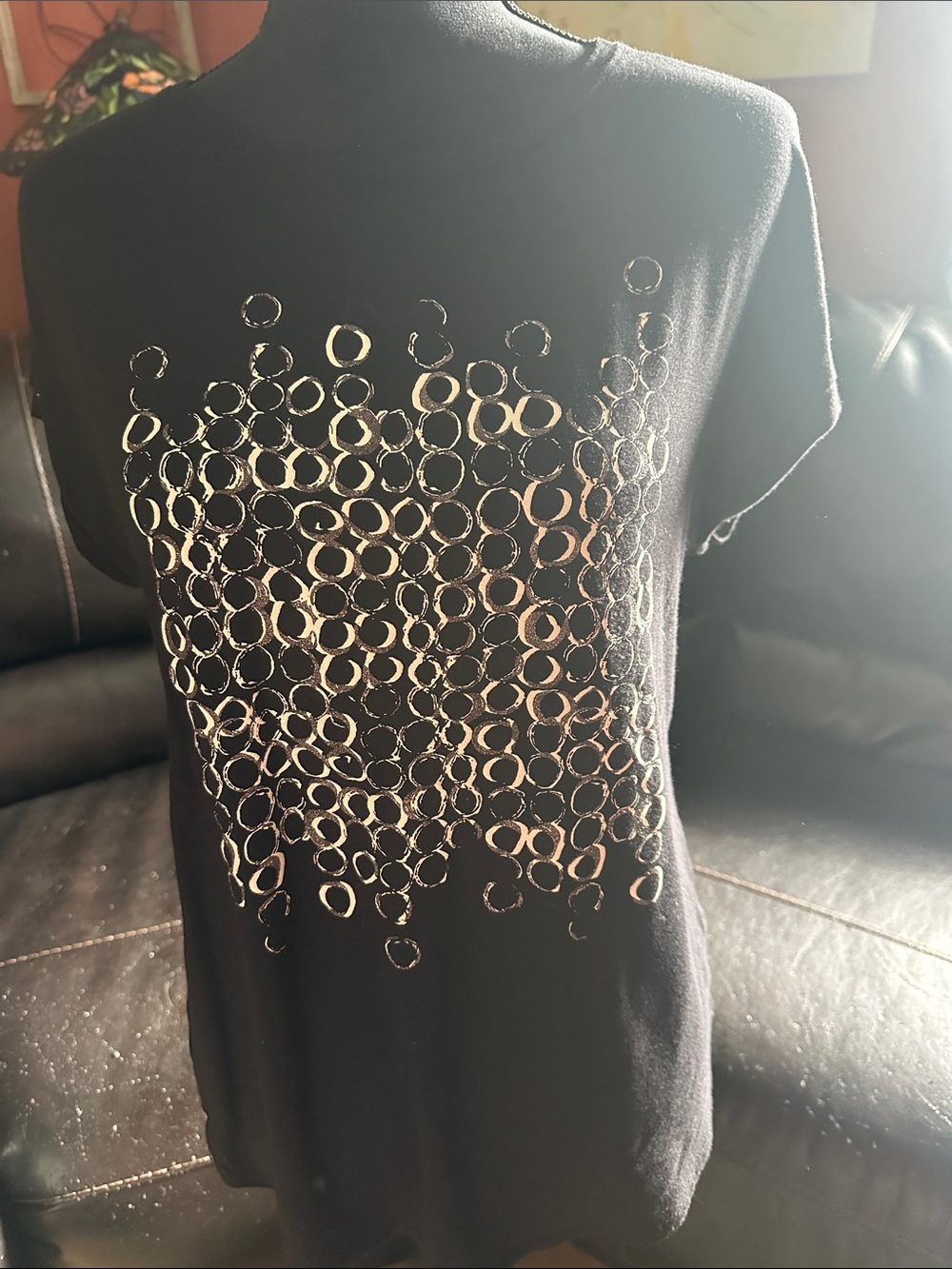 Apt. 9 Black Short-Sleeve Dress with Metallic Gold Circle Print